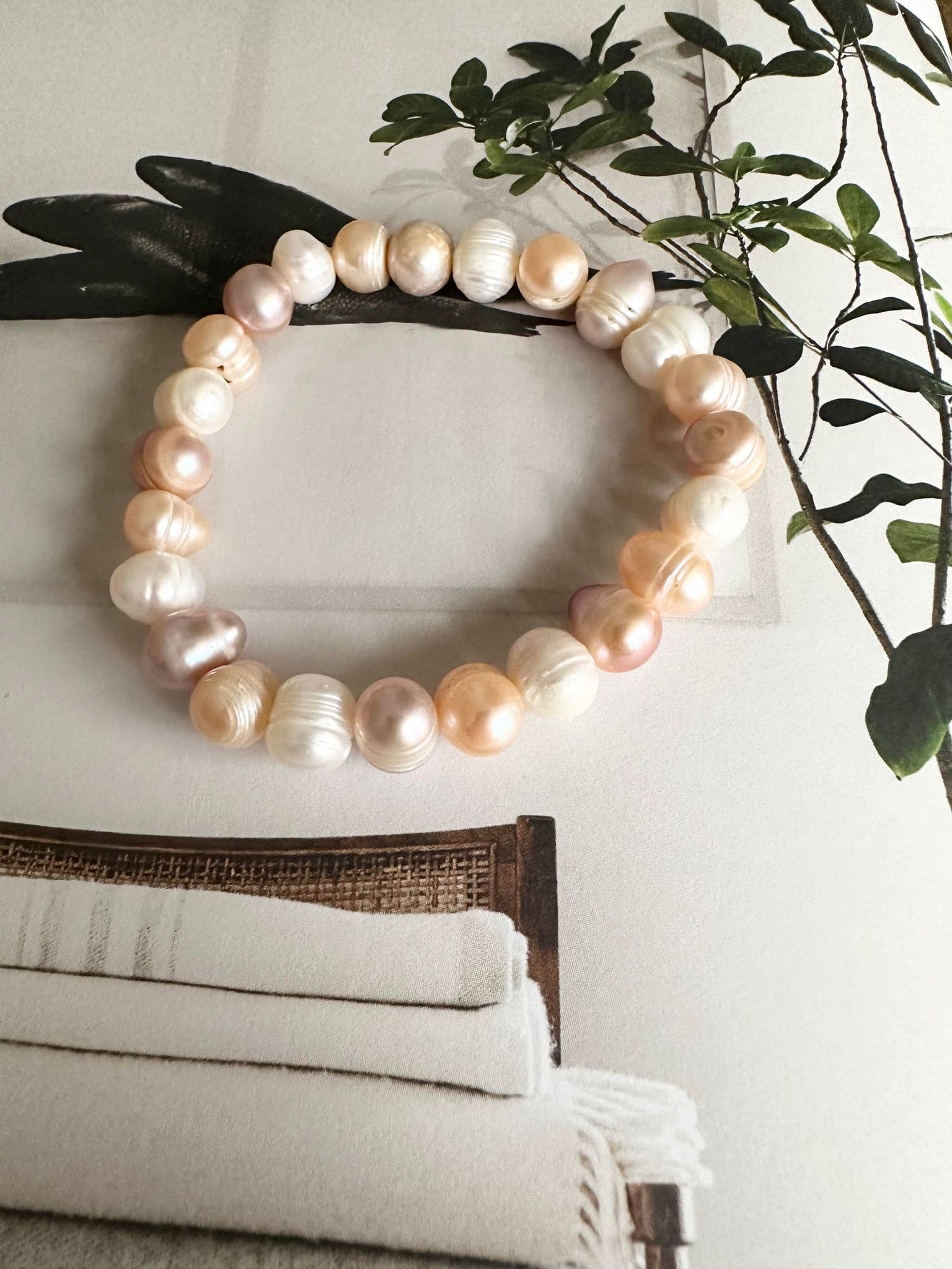Armbånd Nadia m. 8mm ferskvandsperler – Beige mix - Image 3