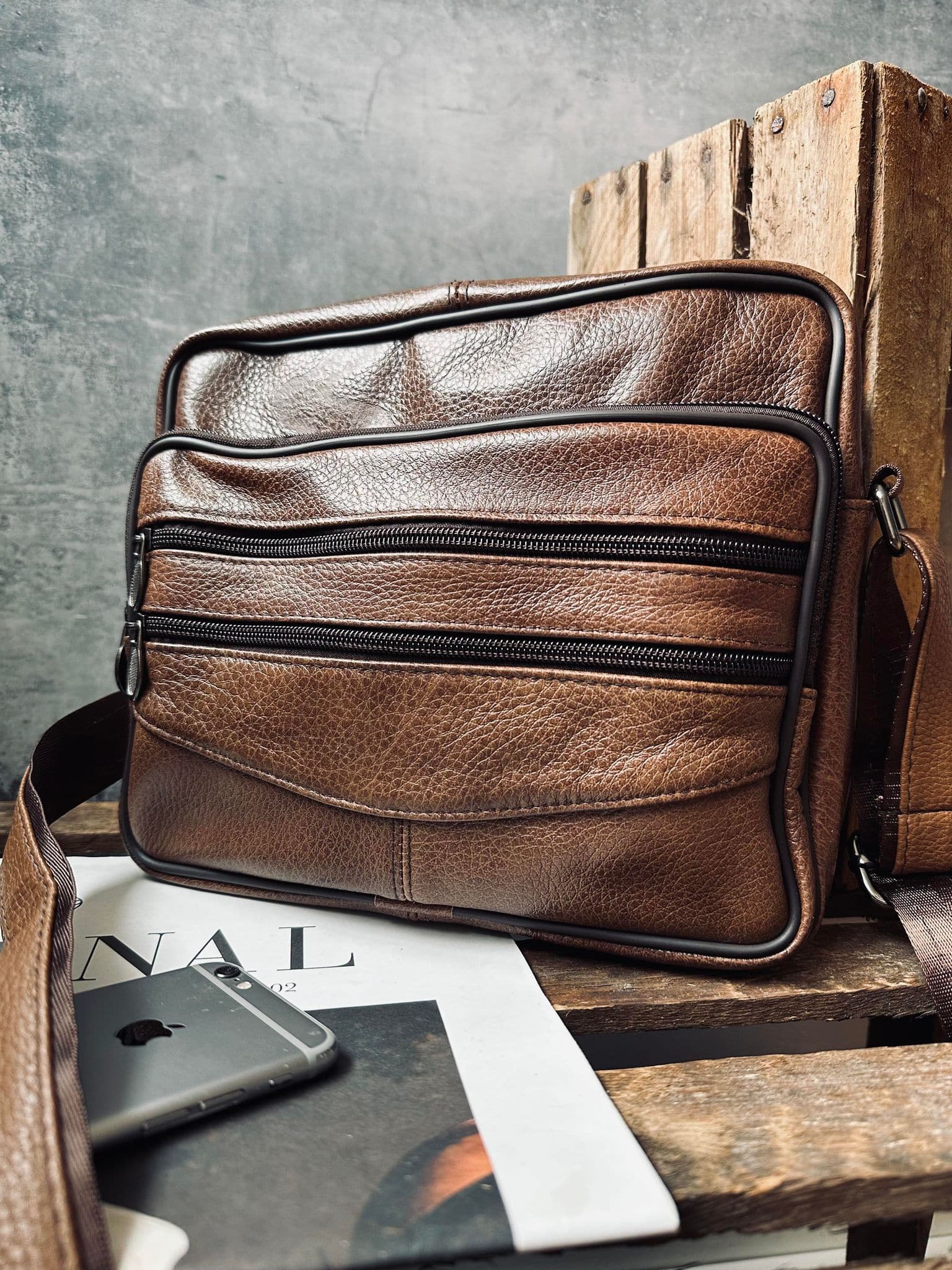 Crossbody Zipper brown leather - Image 3
