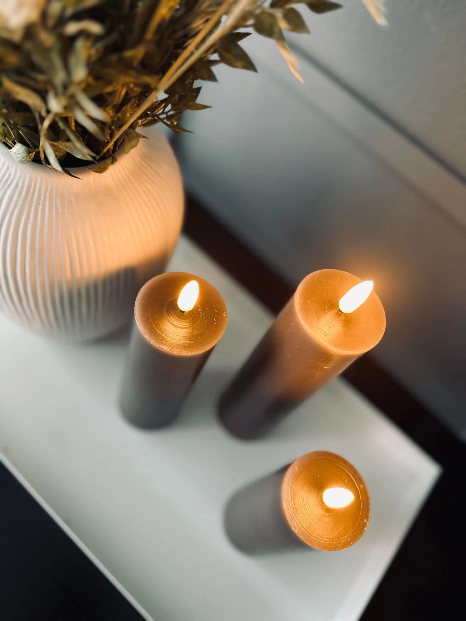 LED Bloklys / Taupe grå 3 stk – Inkl. fjernbetjening - Image 3