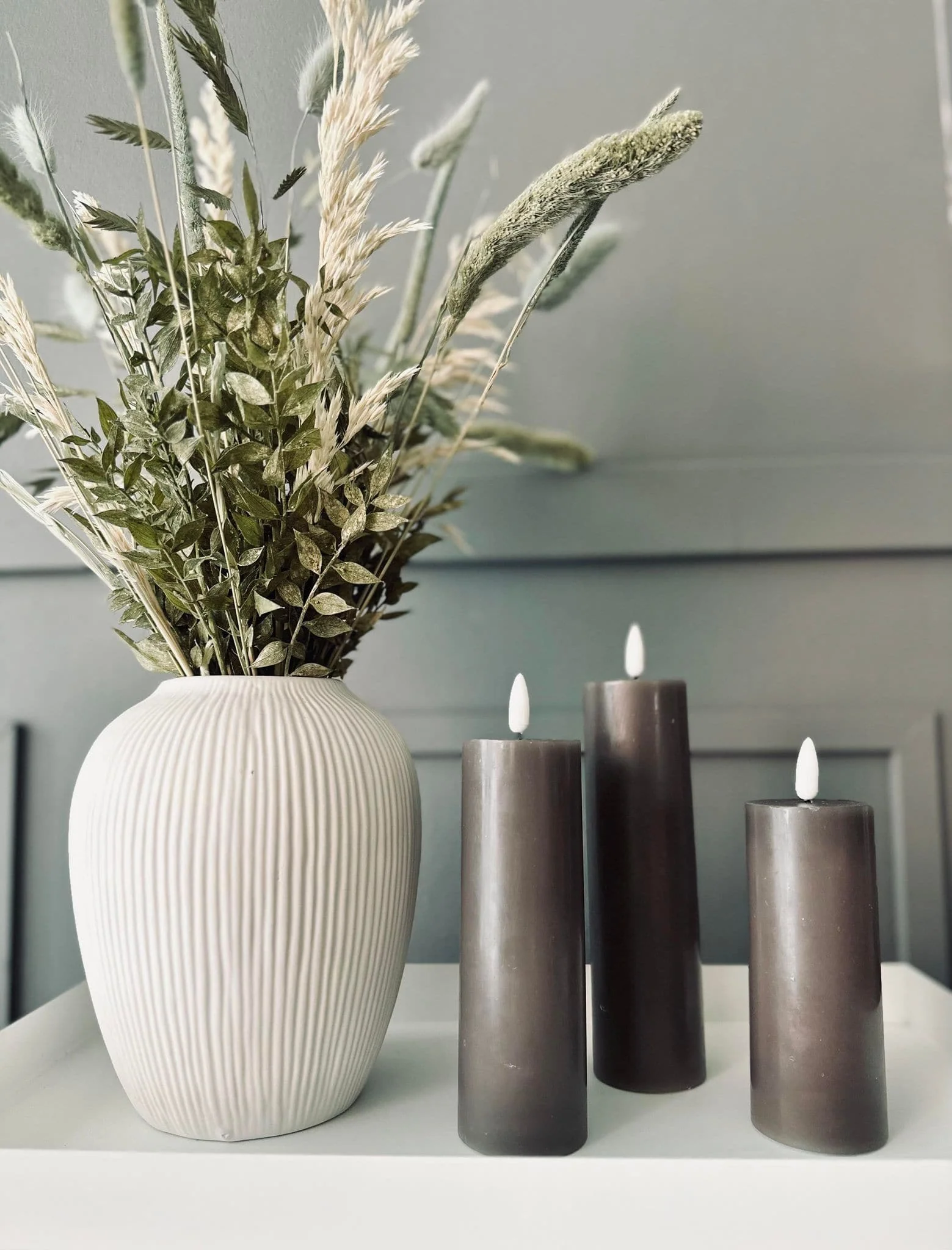 LED Bloklys / Taupe grå 3 stk – Inkl. fjernbetjening - Image 4