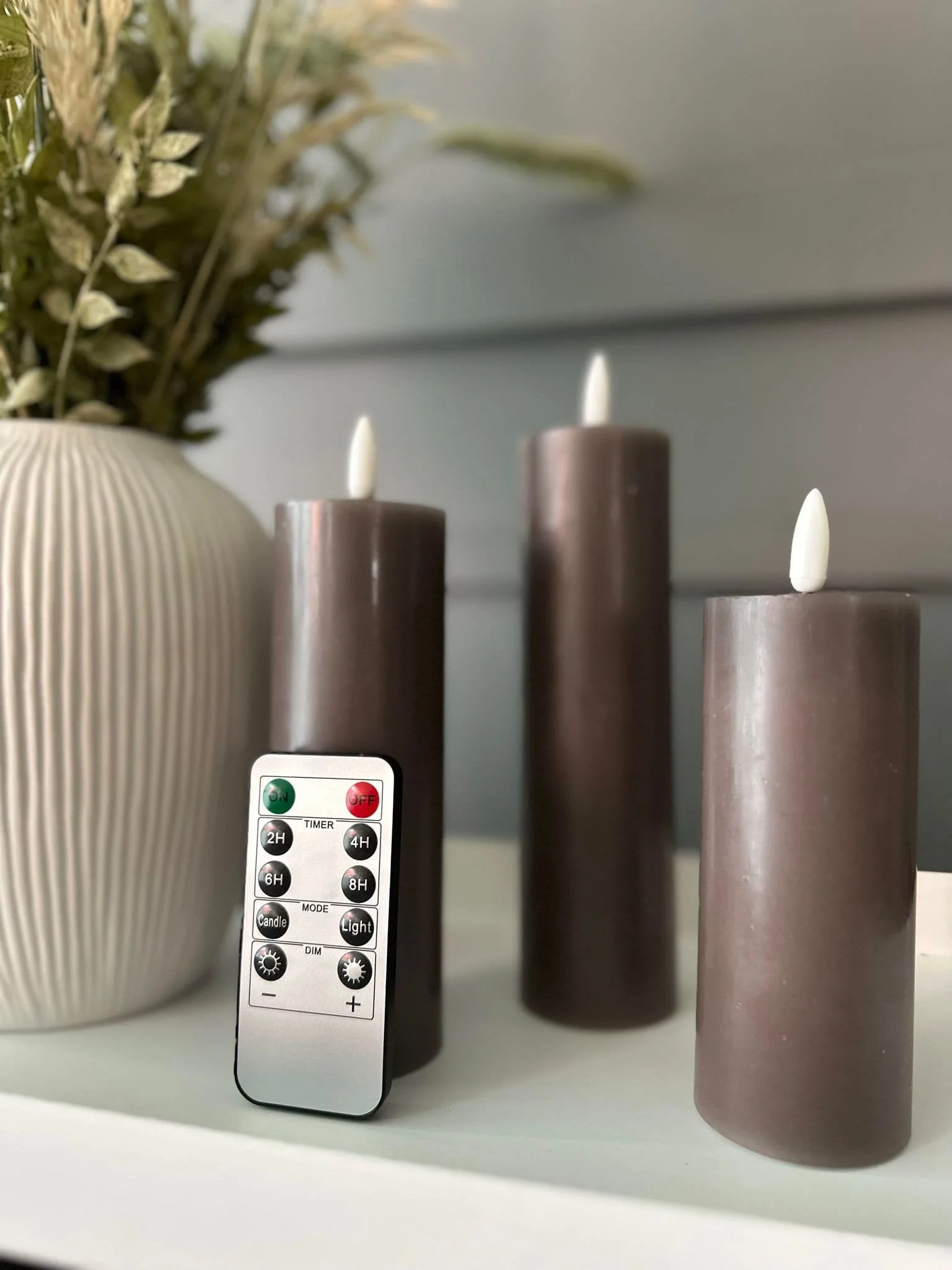 LED Bloklys / Taupe grå 3 stk – Inkl. fjernbetjening - Image 5