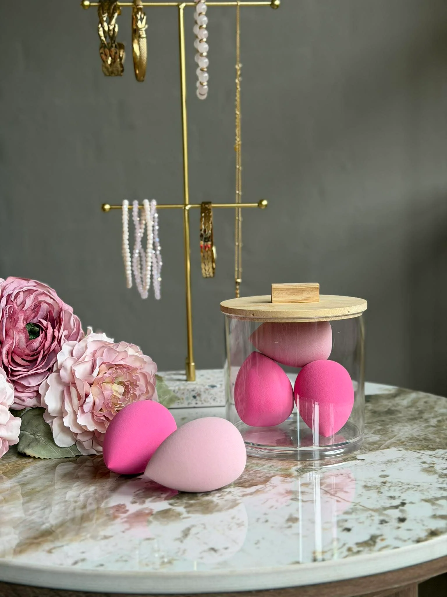 Makeup organiser med svampe - Rund - Image 5