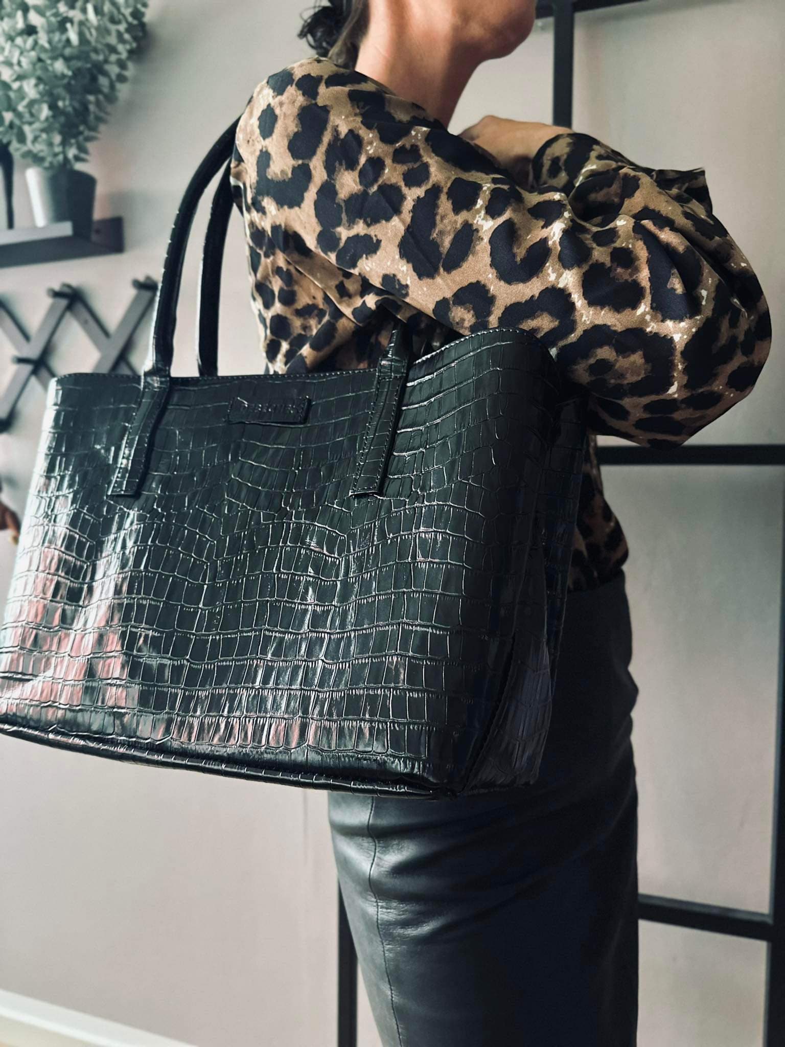 Taske Croco Black leather - Image 3