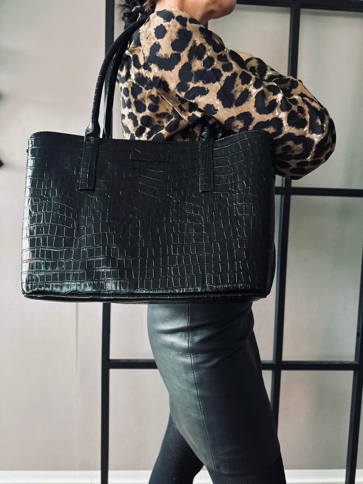 Taske Croco Black leather - Image 4