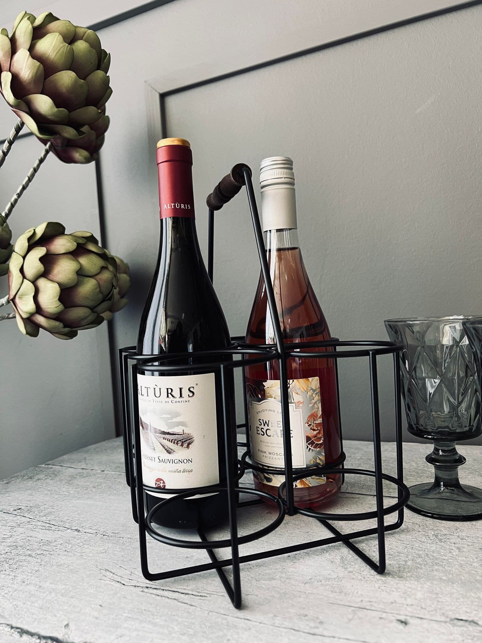 Vinholder til 6 flasker - Træ håndtag - Image 2